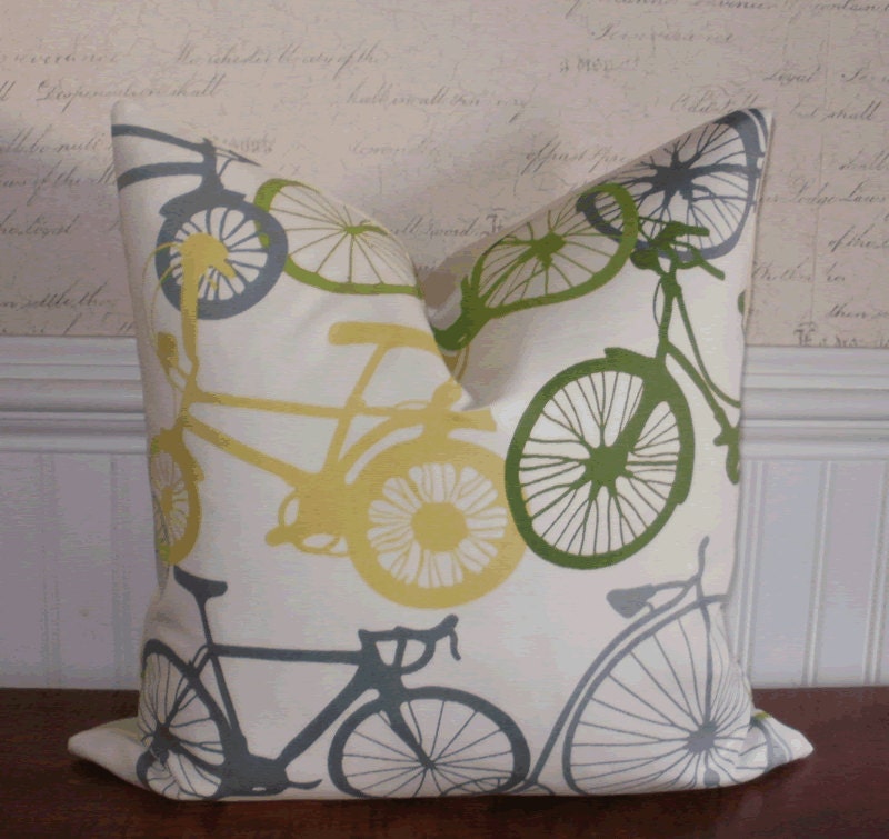 Decorative Pillow Cover in a Designer Bicycle Novelty Fabric