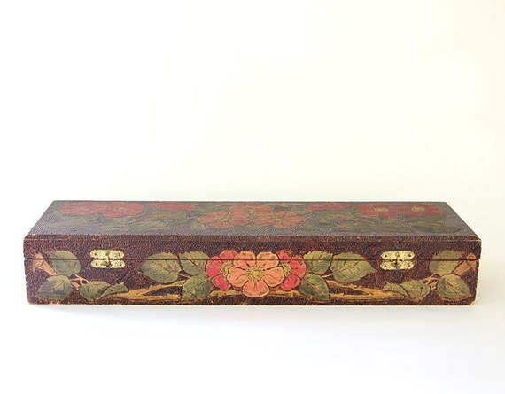 Antique Wooden Box Pyrography Flemish Art Co by albrechtsantiques
