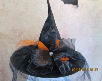 Gorgeous Witch Hat - Tulle and Organza Witch Hat - Halloween Costume Witch Hat
