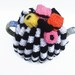 tea pot cozy cosie black and white with allsort sweets small pot wool uk seller