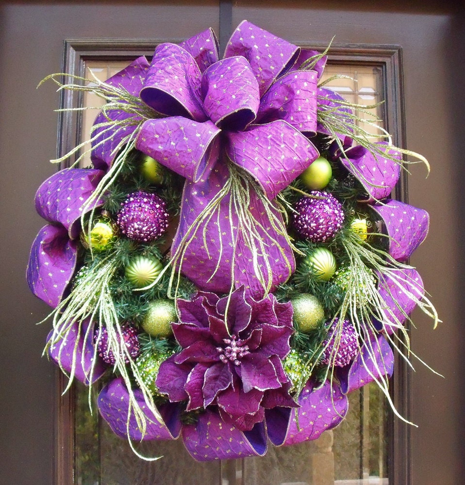 Ribbon Wreath Christmas Christmas Wreaths Purple & Lime