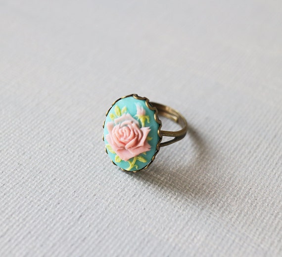 Vintage Style Rose Cameo Ring. flower cameo by lunashineshine