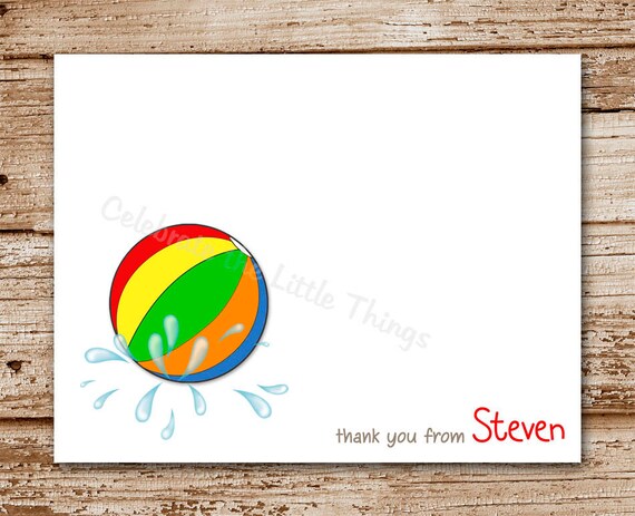 Set of 8 Beach Ball Note Cards, Notecards | Personalized Stationery | Thank You Cards | Pool, Splash, Swimp Party, Summer, Beach Il_570xn