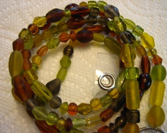 724 Glass Green and Brown handmade Beaded Lanyard id badge-Ladies lanyard-Mens lanyard-Womens id badge-