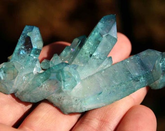 Aqua Aura Blue Quartz Crystal Cluster