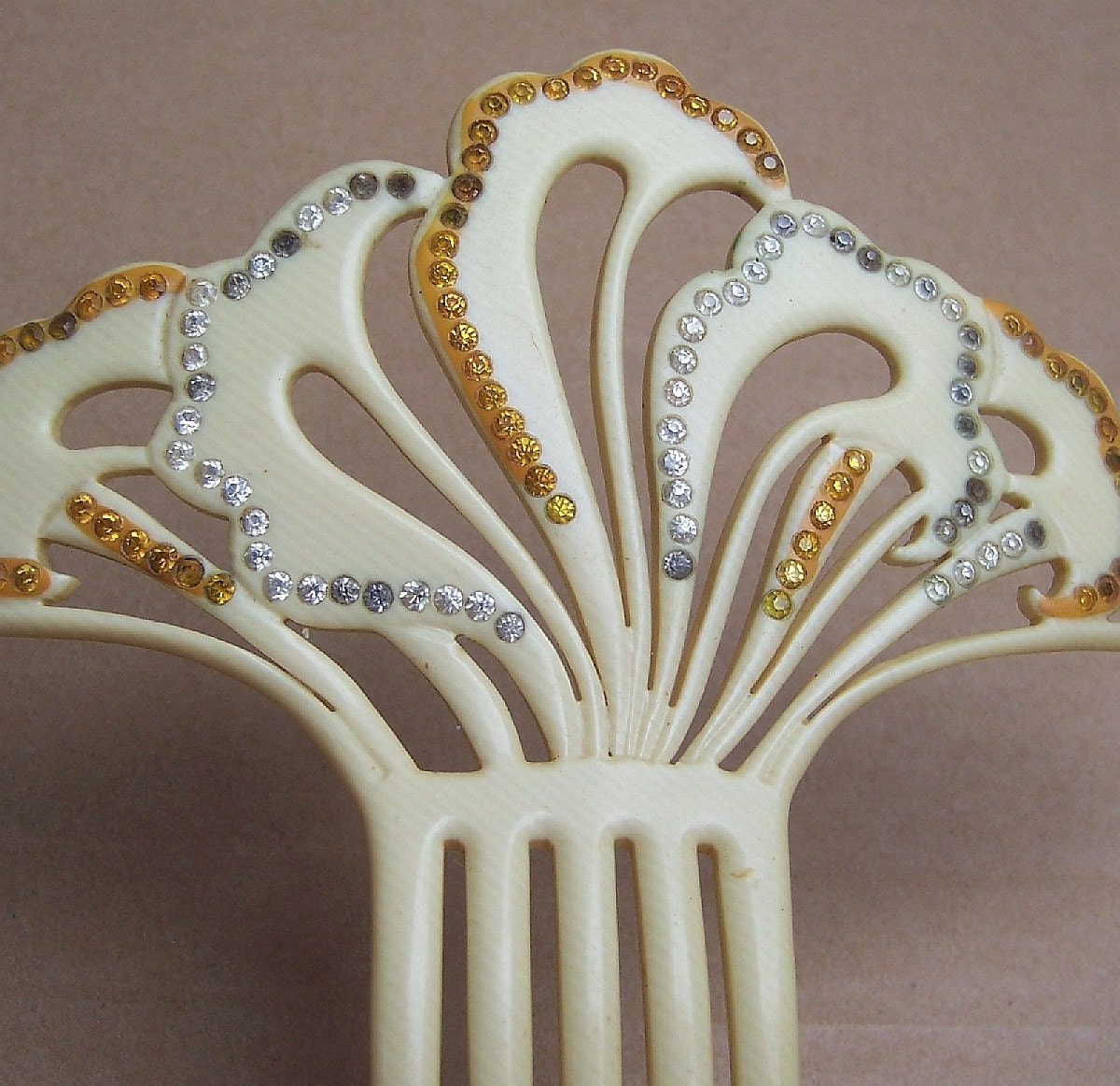 Vintage Art Nouveau hair comb French ivory celluloid