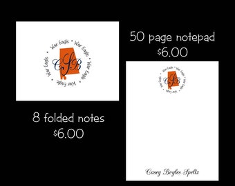 Personalized Auburn Note cards or Note Pads...your choice