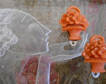 1940's Orange Flower Basket Dress Clips