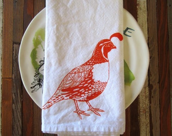 Cloth Napkins - Screen Printed Cloth Napkins - Dinner Napkins - Eco Friendly - Handmade - Quail - Table Setting - Cotton Cloth Napkins