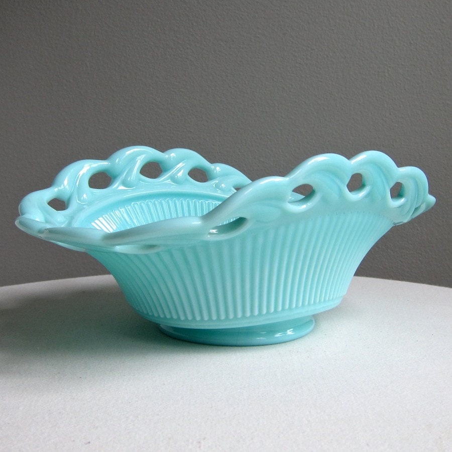 Aqua Blue Milk Glass Bowl By Fostoria Betsy Ross Pattern 3879