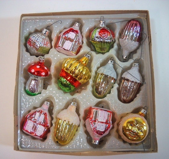 Vintage Christmas Ornaments European Glass by wallstantiques