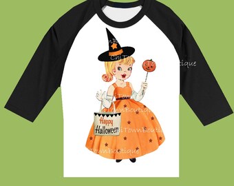Happy Halloween, Witch Shirt. Halloween Shirt. Halloween party. Halloween Cutest Vintage Witch Raglan shirt ChiTownBoutique.etsy