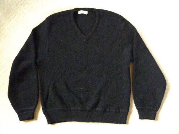 Black Alpaca Sweater Mens Large 1960's V by BonniesVintageAttic