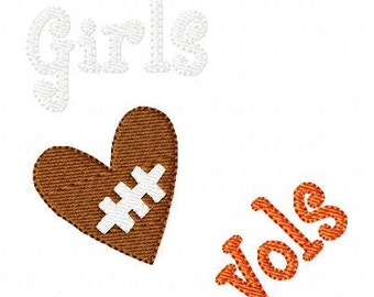 Girls Heart Vols Tennessee Football Machine Embroidery Design // Joyful Stitches
