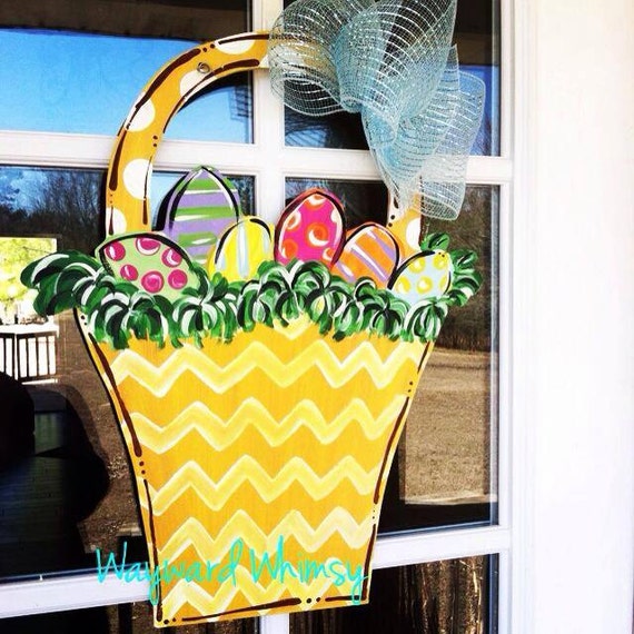 Easter Basket Wood Cut Out Door Hanger