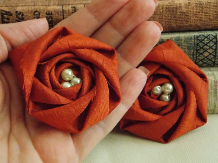 Fabric flowers fall decor burnt orange flowers by bellerosedesigns