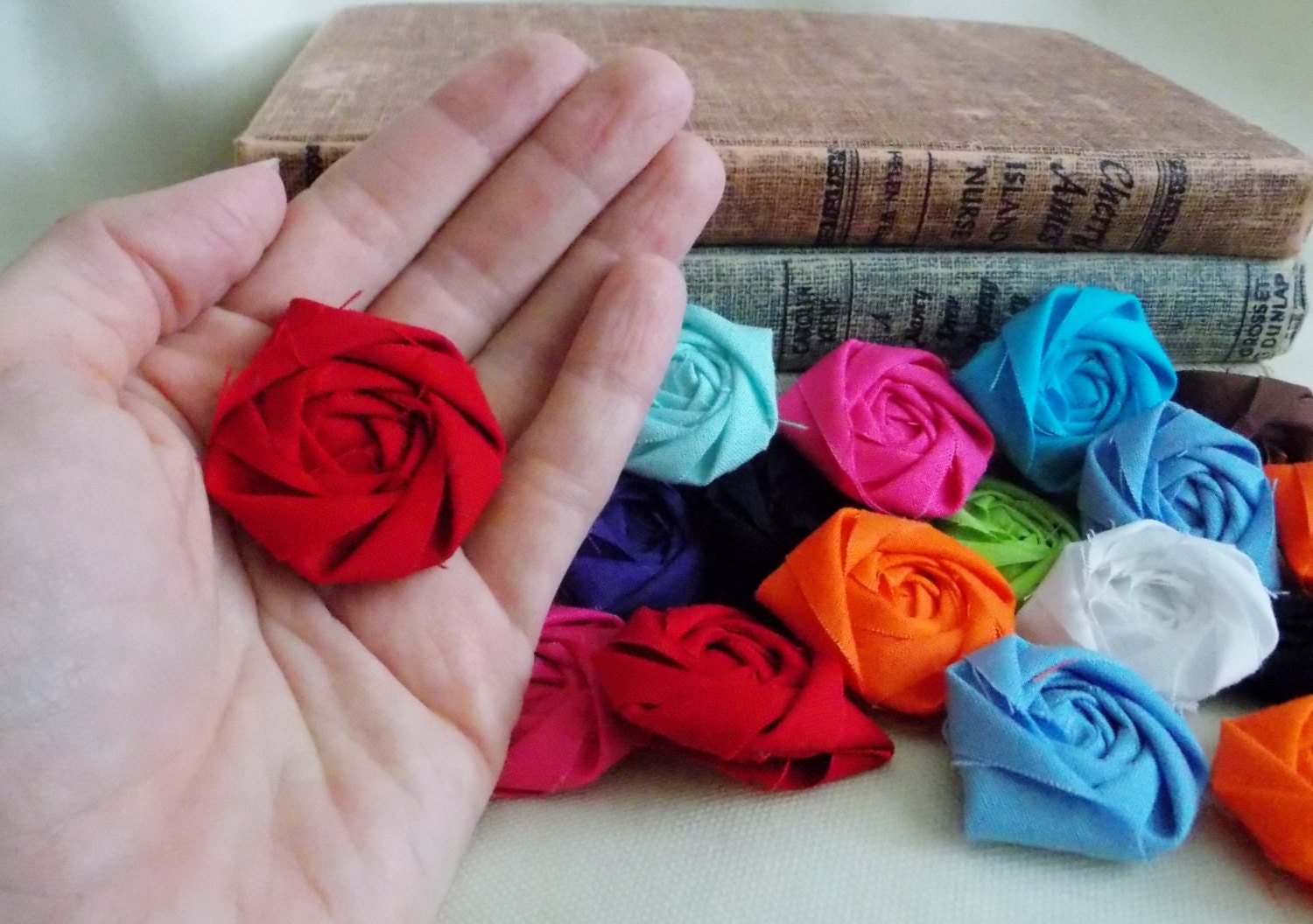 Fabric Flowers Rosettes 1inch choice of 6 Red by bellerosedesigns