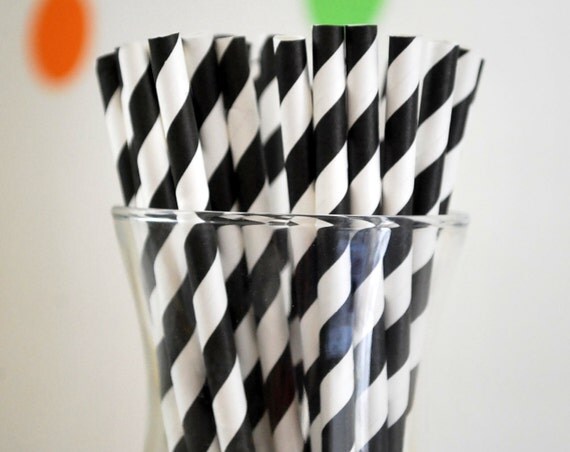 25 Paper Straws, Stripped Black Paper Straws or Select color Paper Straws MariaPalito A757 Il_570xn