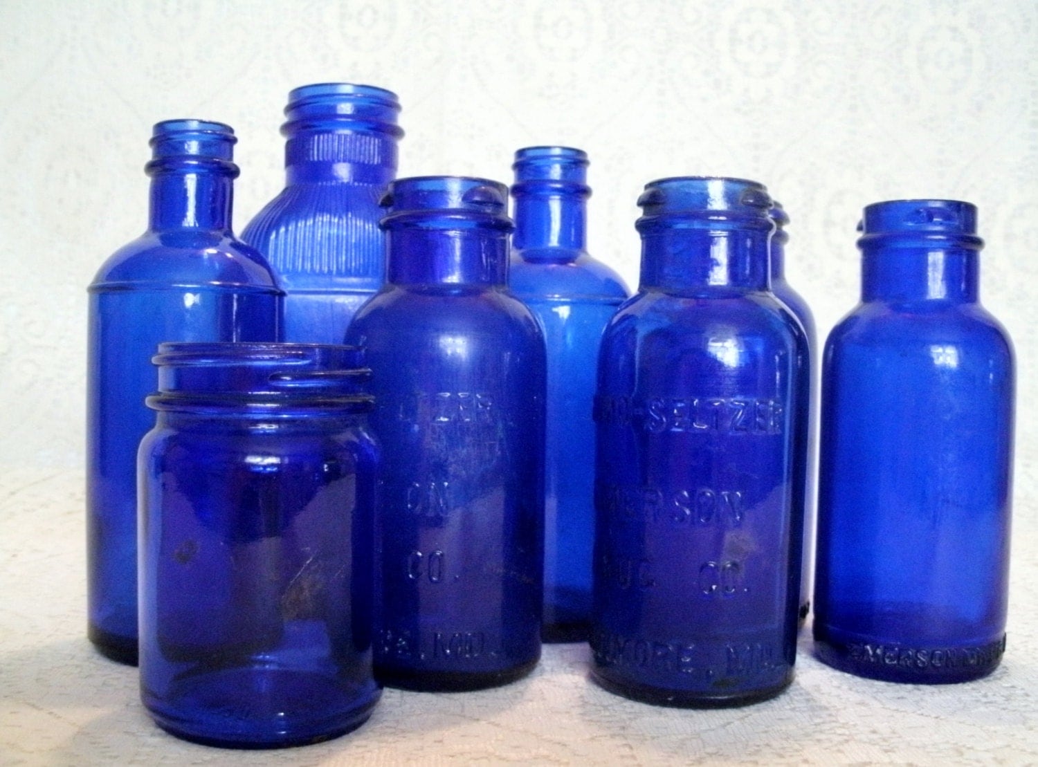 Lot Of Vintage Cobalt Blue Bottles antique apothecary