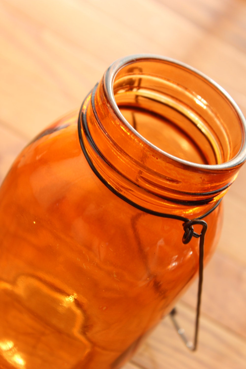 Set of 6 Six ORANGE MASON JARS Hanging Glass Jar Lanterns