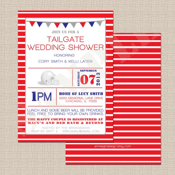 Items similar to Tailgate Wedding Shower Invitation Red, Blue, Grey on Etsy