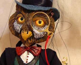 Owl with a Monocle Marionette (Made to Order)