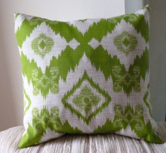Pillow Throw 18x18 Lime Green Ikat Outdoor Fabric