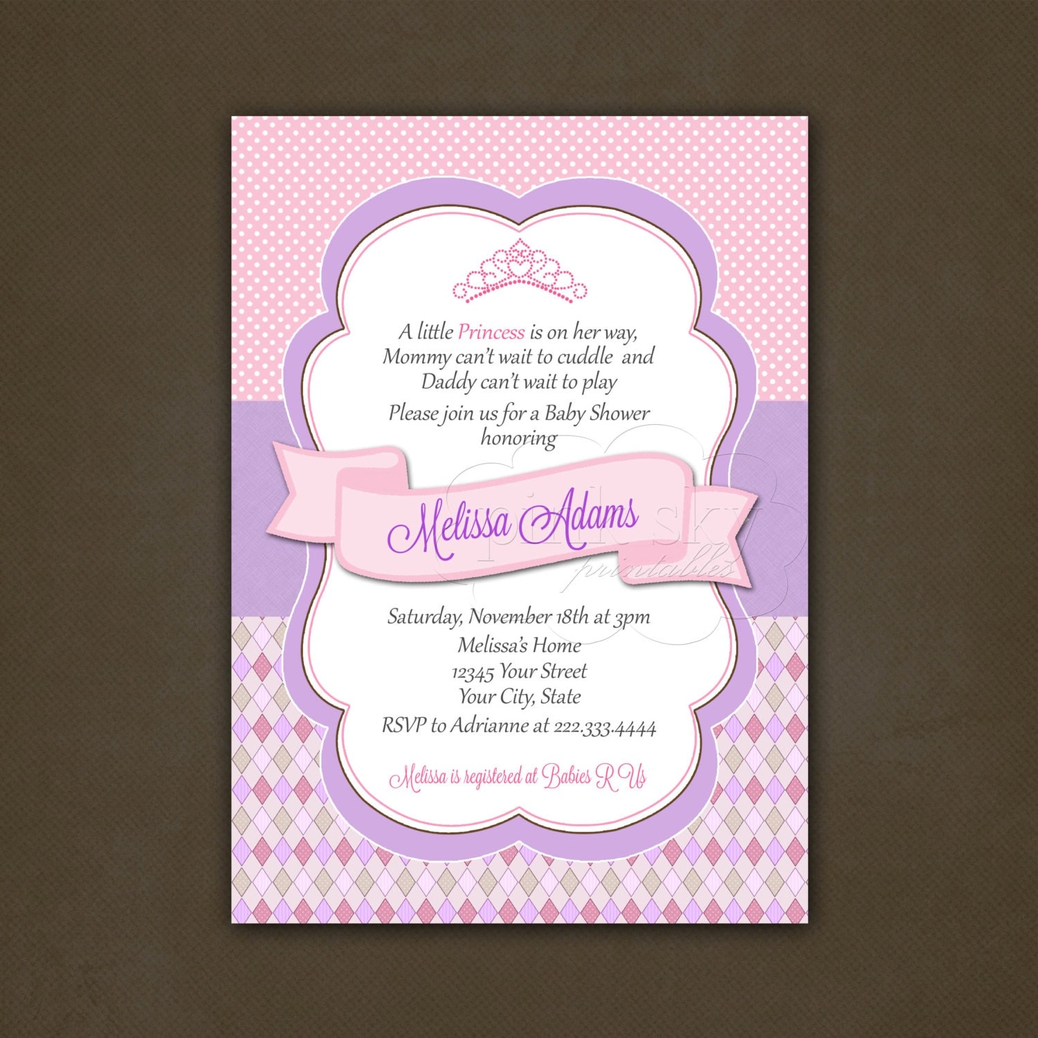 Little Princess Baby Shower Invitation Printable File Girl