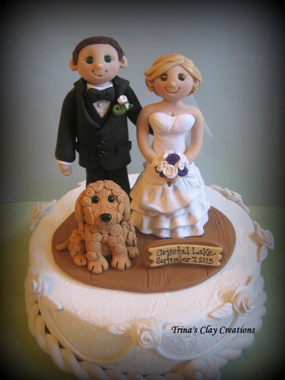 Wedding Cake Topper Custom Bride and Groom Dog Golden