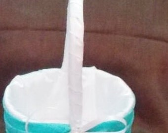 wedding flower girl basket ivory and blue custom made