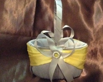 flower girl basket wedding yellow and gray custom made