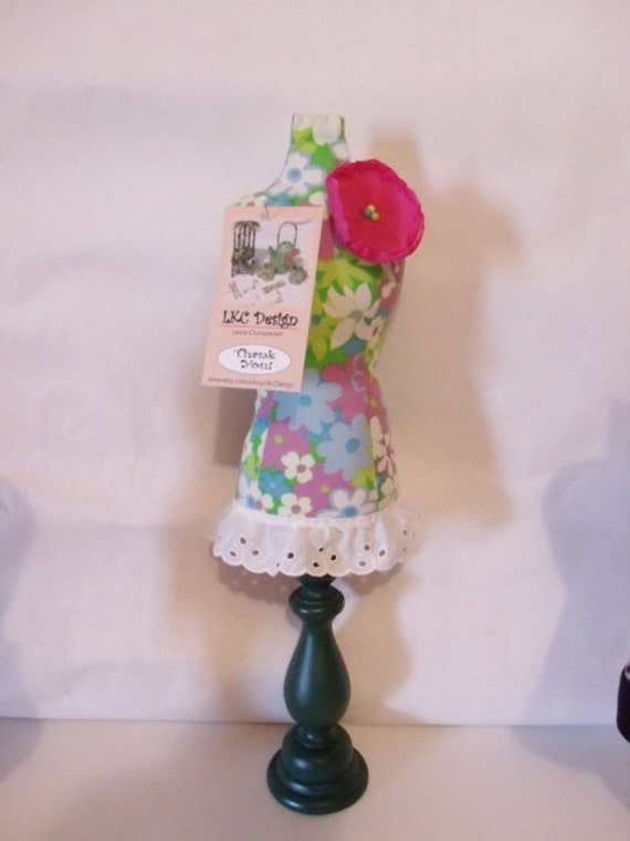 Pin Cushion Mannequin Dress Form vintage floral fabric.