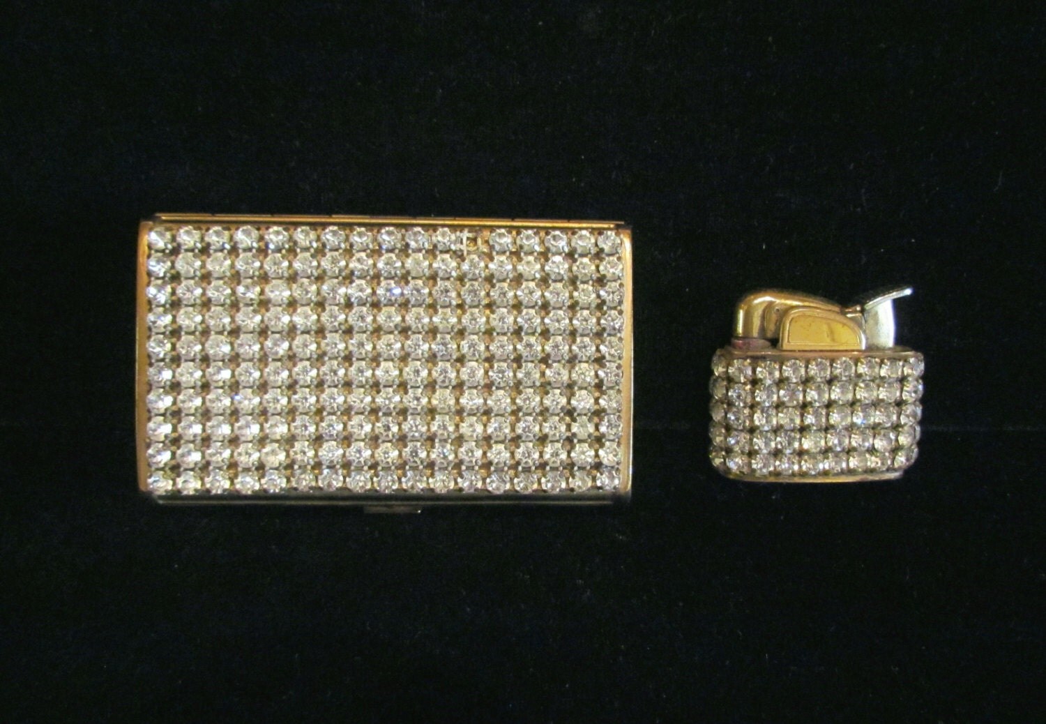 Rhinestone Cigarette Case And Lighter Evans Cigarette Case