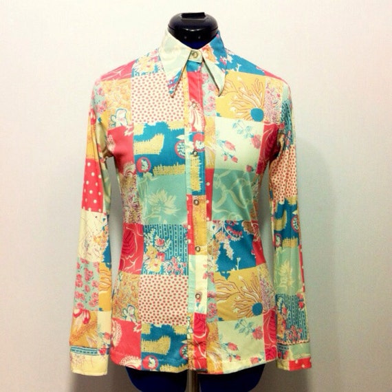 Vintage 70s Stuffed Shirt Ladies Blouse S by BeatificVintage