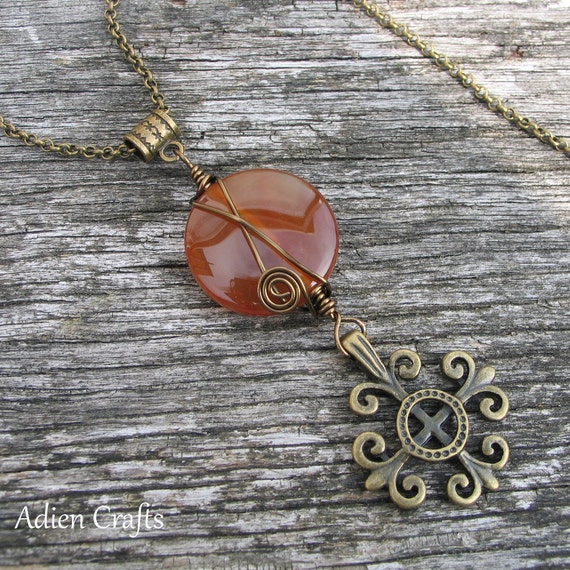 Orange Necklace Orange Agate Gemstone Pendant Boho by adiencrafts