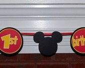 Mickey Birthday Banner ... READY TO SHIP ... Yellow Black Red ... add your child's name ...  adjustable