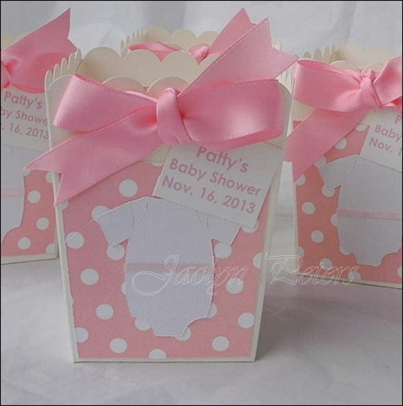20 Personalized Pink Polka Dot Onesie, Baby Shower Favor, Popcorn Boxes