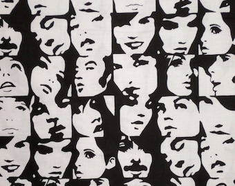 Black and White In Crowd Faces Print Pure Cotton Fabrics--One Yard