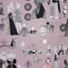 REMNANT--The Ghastlies--A Ghastly Reunion Print in Pink Cotton Fabric--1/2 yard