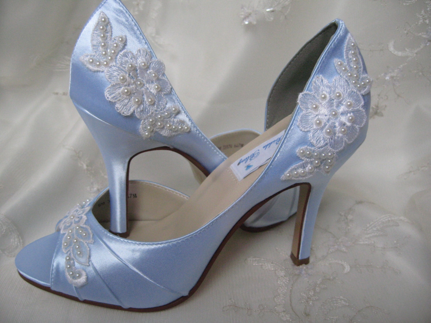 Blue Wedding Shoes With Lace and Pearls Baby Blue Over 100
