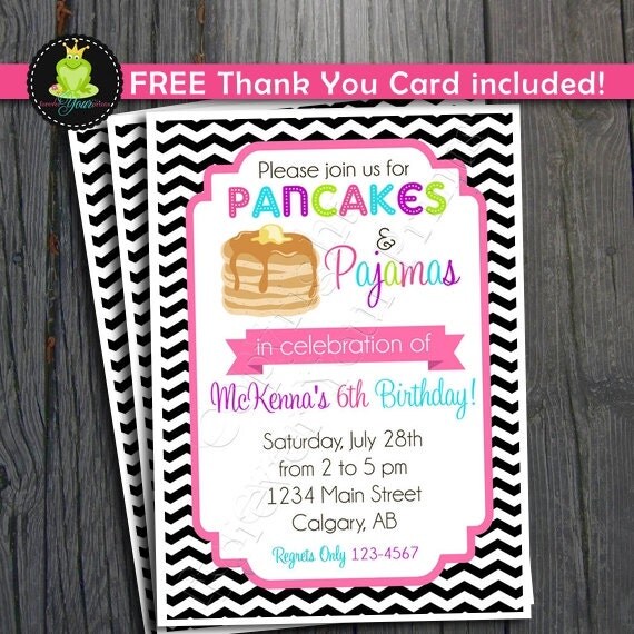 Pancakes and Pajamas Invitation - FREE Thank You Card included Il_570xn
