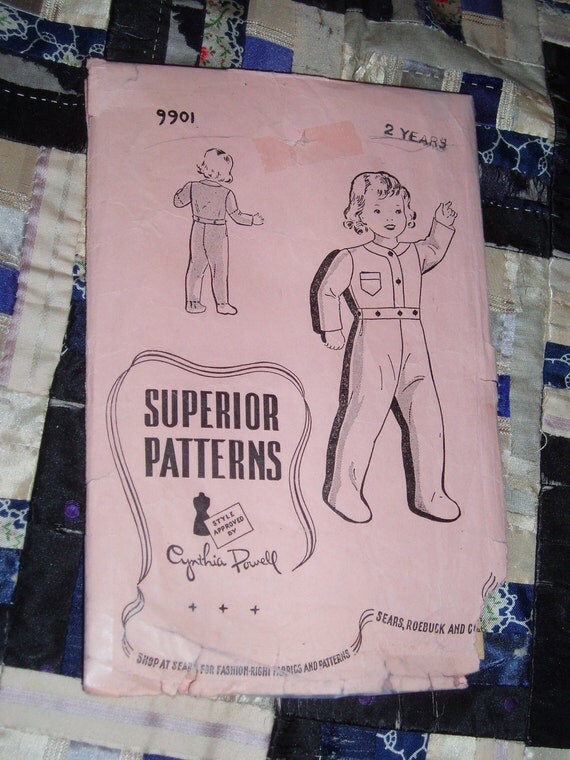 Vintage 1940s Childs Pajamas with or without Feet, Sears Superior Pattern 9901 Size 2