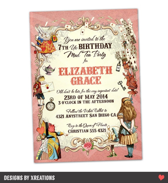 Alice in Wonderland Invitation Customizable by PinkPaperTrail