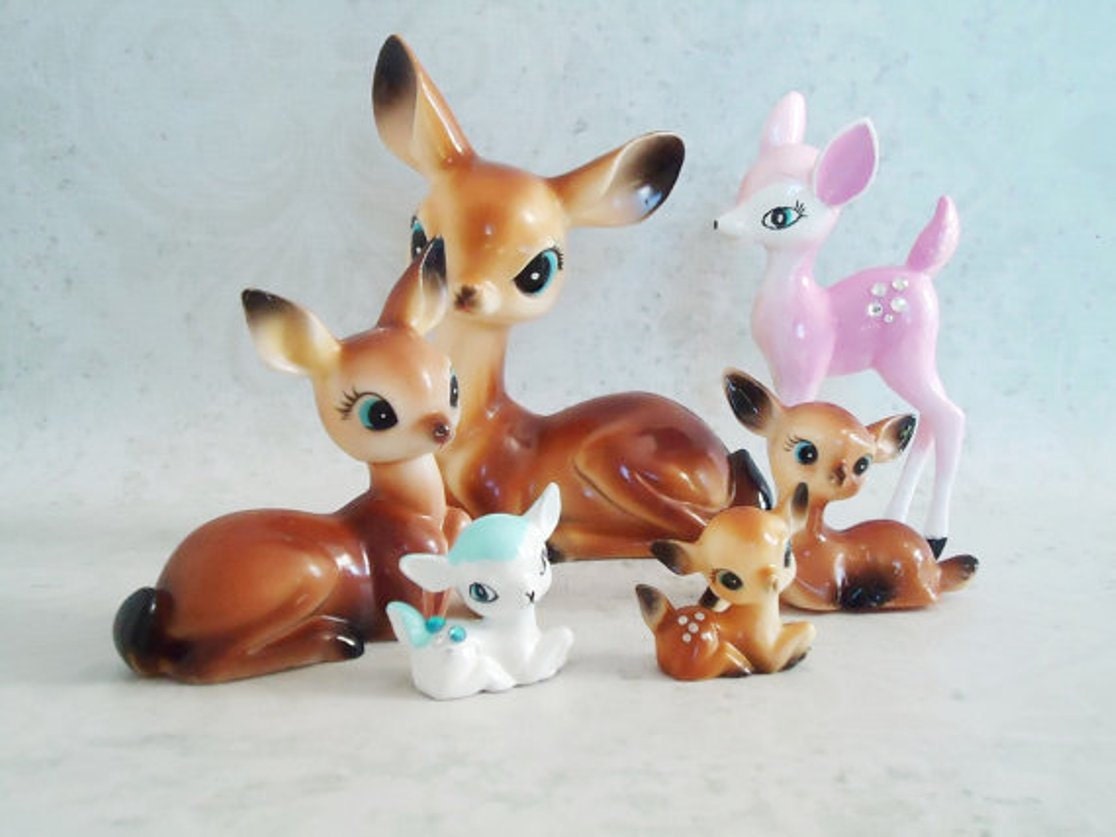 Mid Century Plastic Reindeer Figurines 1950s Christmas Bambi
