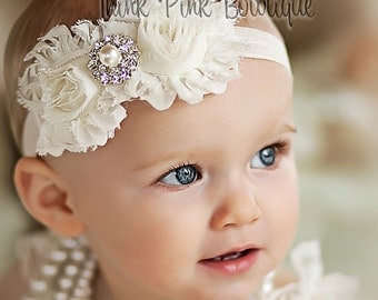 Baby Headband, Headband ,Baby girl Headband,Newborn Headband,Christening Headband,Shabby Chic Headband, Baptism Headband, Baby Headbands. 2