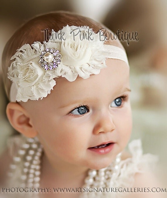 677 New baby girl headbands diy 788 Ivory Headband Headband Baby girl HeadbandNewborn by ThinkPinkBows 