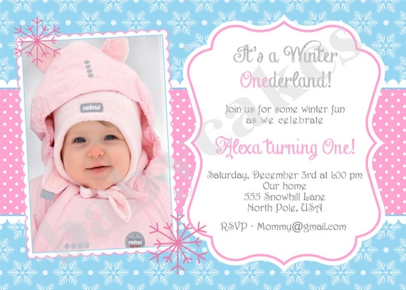 Winter ONEderland Snowflake 1st Birthday Invitation invite