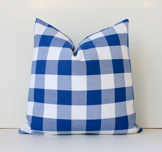 Check Blue Gingham Decorative Designer Pillow 16 by WhitlockandCo
