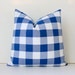 Check Blue Gingham Decorative Designer Pillow 16" Navy White Accent Cushion Cover. Rustic Modern . Nautical Covington. Holiday