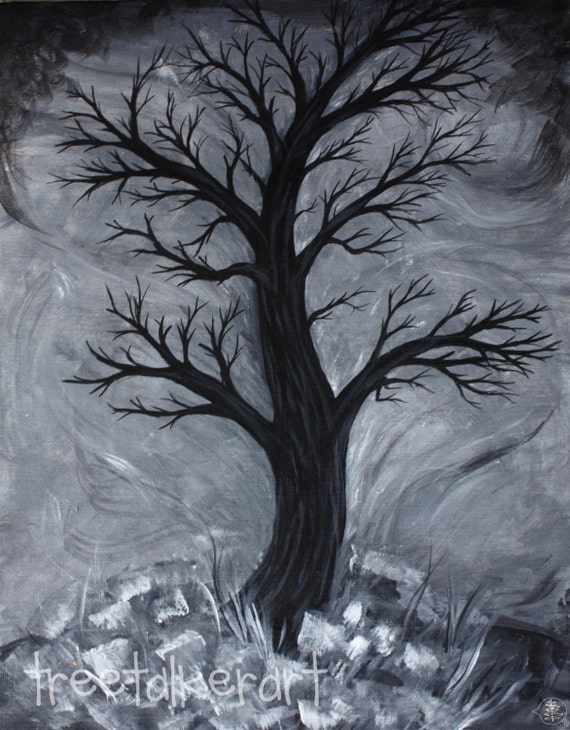 Items similar to The Wind - Tree Painting - Trees - Black and White ...